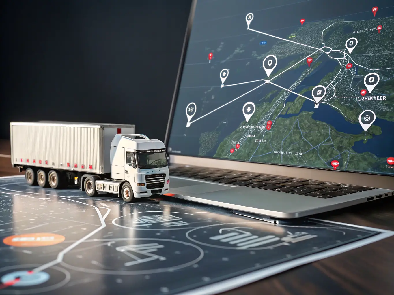 Graphic showing logistics planning and route optimization.