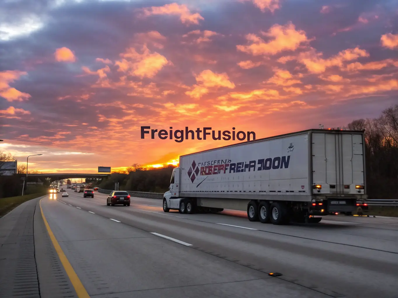 A FreightFusion truck on the road symbolizing reliable transportation services.